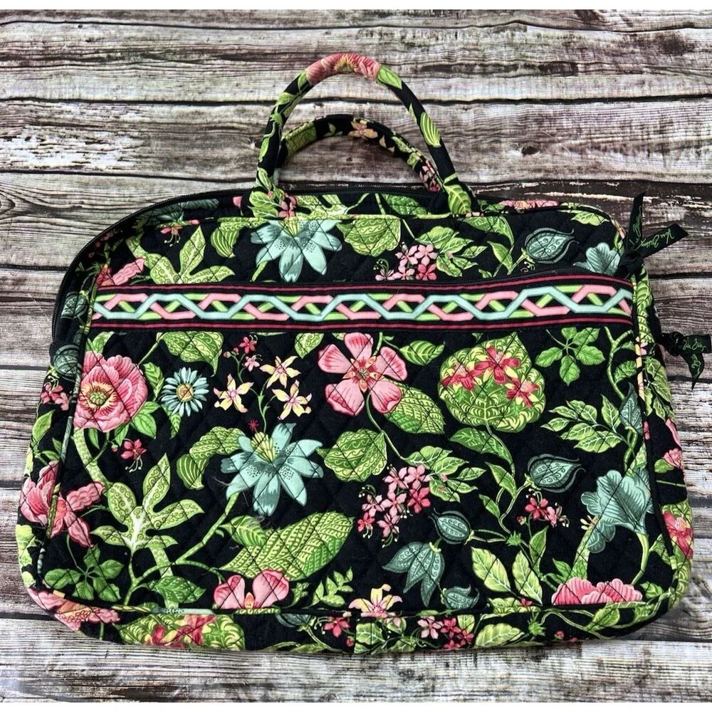 Vera Bradley Quilted Laptop Case Botanica Green Pink Floral Print Size 15
